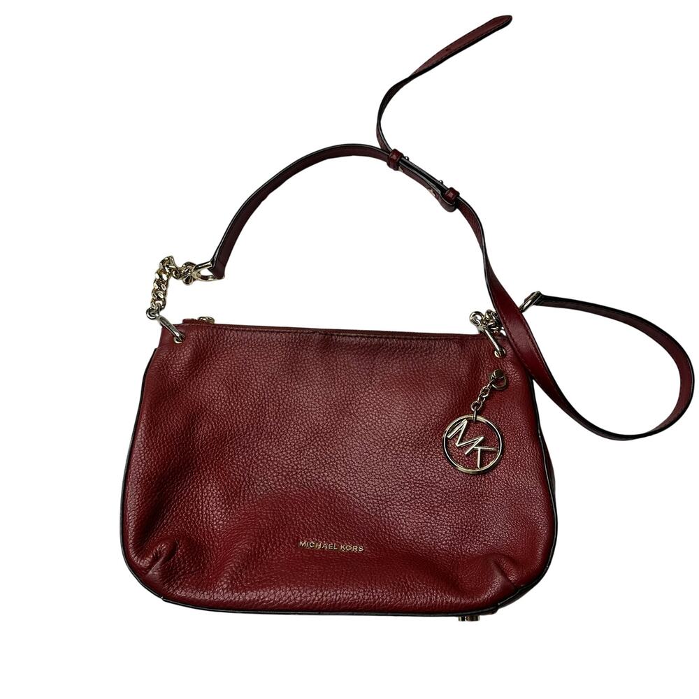 Dark Red Michael Kors Pebble Leather Crossbody Gold accents Fall Fashion